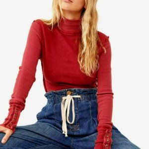 NWT Free People Women's Freya Long Sleeve (M) / Off Beat / Wine
